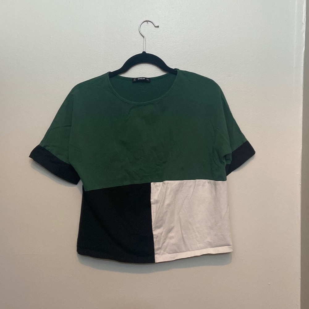 Green Black White Color Block Top